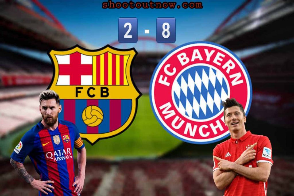 Image of Lionel Messi and Lewandowski Lionel Messi and Lewandowski with their Teams Badges on shootoutnow Hear What Messi Have To Say After Bayern Munich 8-2