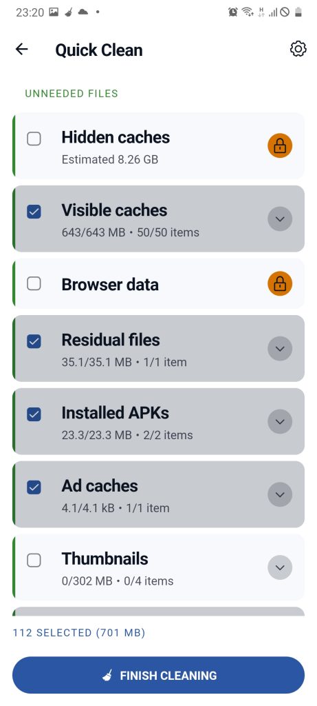 CCleaner select cache and junk files - How to clear cache on android