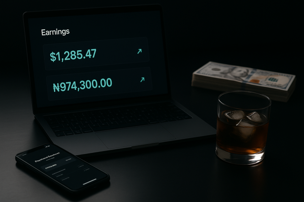 Sonmarines: Rewards earnings in dollars and Naira showing on a laptop screen with phone placed directly opposite it.